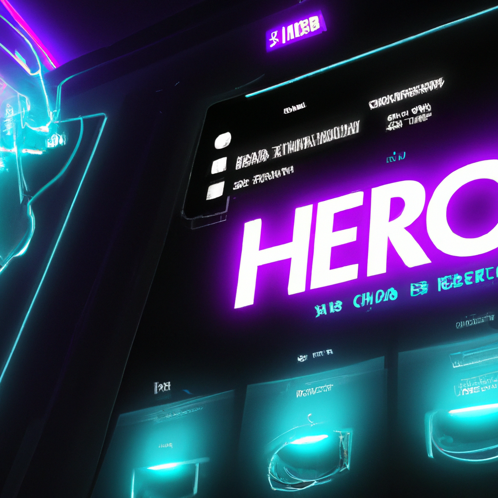 Hero concept: neon cabinet with players and HUD overlays